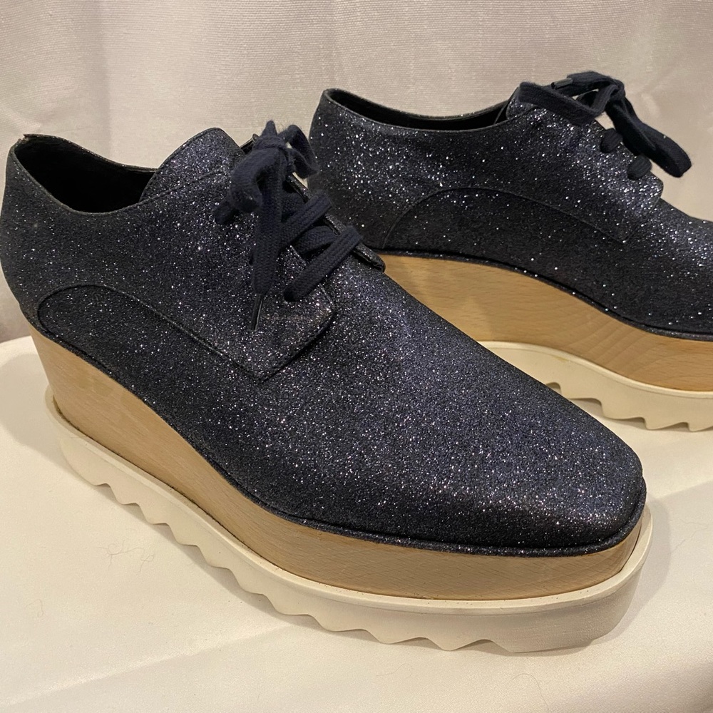 Stella McCartney Metallic Glitter Elyse Platform Derby Sneakers